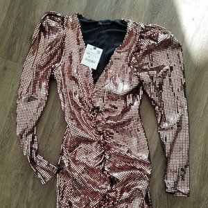Zara short dress rose gold sequins